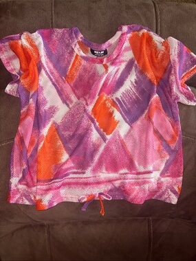 Jolie & Joy Abstract Pink Orange Purple Mesh Top Size XL 16